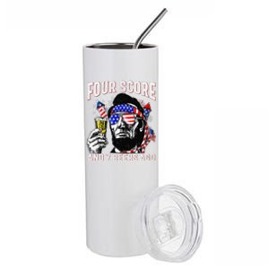 4th Of July Drinking Beer Patriot Four Score And 7 Beers Ago Stainless Steel Tumbler