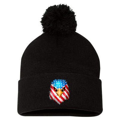 4th Of July Patriotic Eagle Usa American Flag Pom Pom 12in Knit Beanie