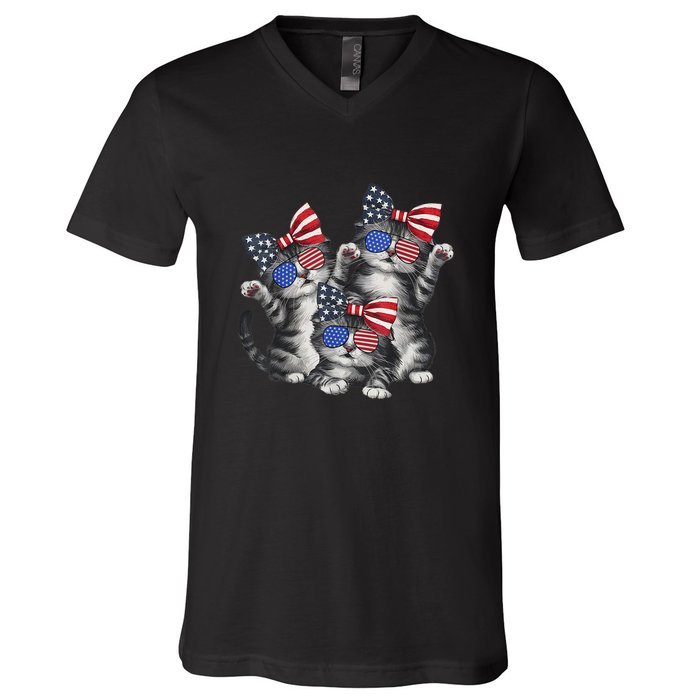 4th Of July Funny Kitten Cat Lover Pet Owner Cat Patriotic Gift V-Neck T-Shirt