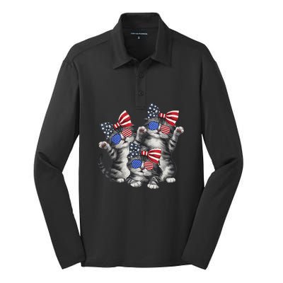 4th Of July Funny Kitten Cat Lover Pet Owner Cat Patriotic Gift Silk Touch Performance Long Sleeve Polo