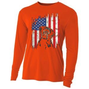 4th Of July Labrador American Flag Patriotic Chocolate Lab Cooling Performance Long Sleeve Crew