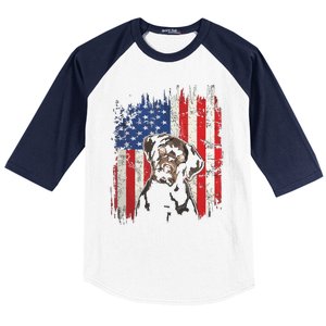 4th Of July Labrador American Flag Patriotic Chocolate Lab Baseball Sleeve Shirt