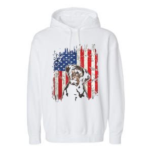 4th Of July Labrador American Flag Patriotic Chocolate Lab Garment-Dyed Fleece Hoodie