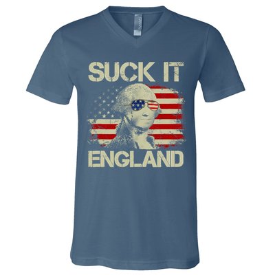 4th Of July George Sloshington Suck It England Merica V-Neck T-Shirt