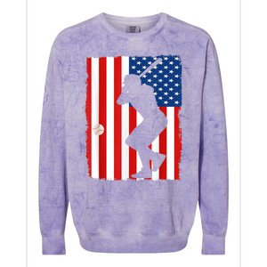 4th Of July Patriotic Baseball Men USA American Flag Colorblast Crewneck Sweatshirt