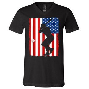 4th Of July Patriotic Baseball Men USA American Flag V-Neck T-Shirt