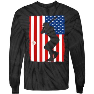 4th Of July Patriotic Baseball Men USA American Flag Tie-Dye Long Sleeve Shirt