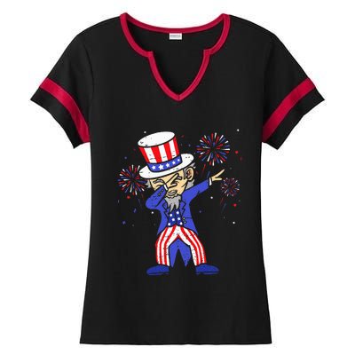 4th Of July For Funny Dabbing Uncle Sam Ladies Halftime Notch Neck Tee