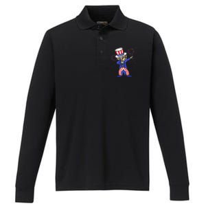 4th Of July For Funny Dabbing Uncle Sam Performance Long Sleeve Polo