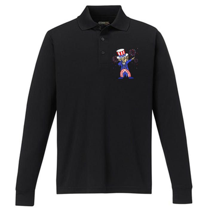 4th Of July For Funny Dabbing Uncle Sam Performance Long Sleeve Polo