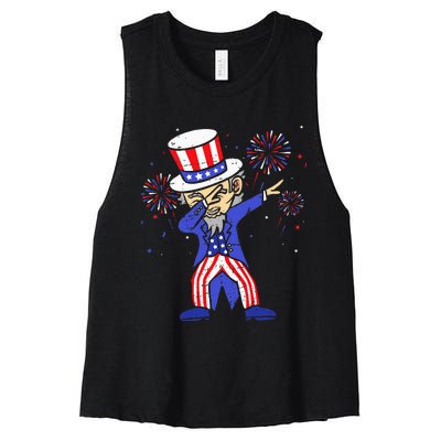 4th Of July For Funny Dabbing Uncle Sam Women's Racerback Cropped Tank