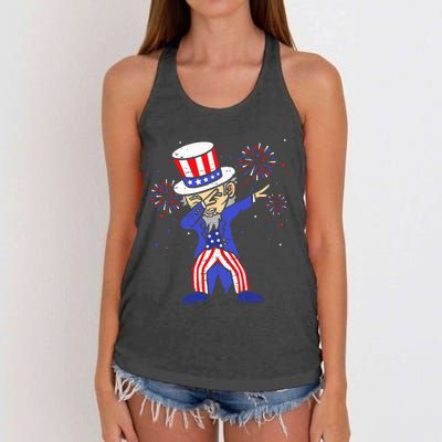 4th Of July For Funny Dabbing Uncle Sam Women's Knotted Racerback Tank