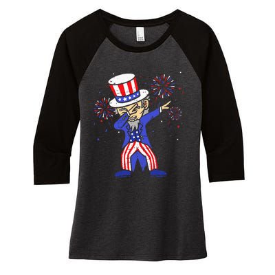 4th Of July For Funny Dabbing Uncle Sam Women's Tri-Blend 3/4-Sleeve Raglan Shirt