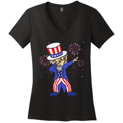 4th Of July For Funny Dabbing Uncle Sam Women's V-Neck T-Shirt