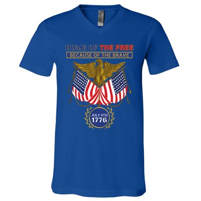 4th Of July Patriotic Home Of The Free Because Of The Brave Gift V-Neck T-Shirt