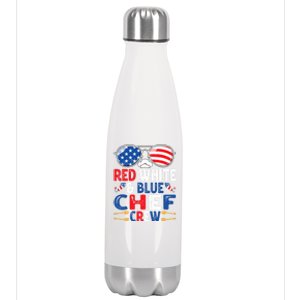 4th Of July Red White And Blue Chef Crew American Flag Gift Stainless Steel Insulated Water Bottle