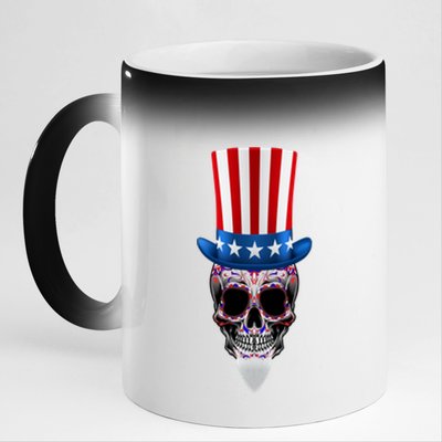 4th Of July Red White And Blue Sugar Skull Gift 11oz Black Color Changing Mug