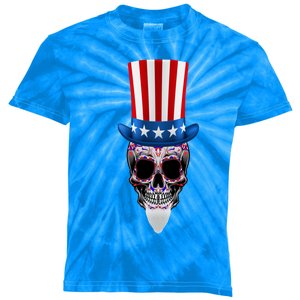 4th Of July Red White And Blue Sugar Skull Gift Kids Tie-Dye T-Shirt