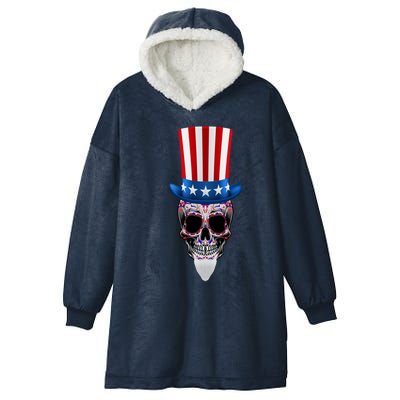 4th Of July Red White And Blue Sugar Skull Gift Hooded Wearable Blanket