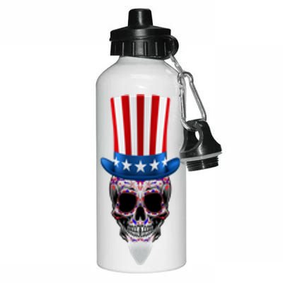 4th Of July Red White And Blue Sugar Skull Gift Aluminum Water Bottle