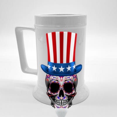 4th Of July Red White And Blue Sugar Skull Gift Beer Stein