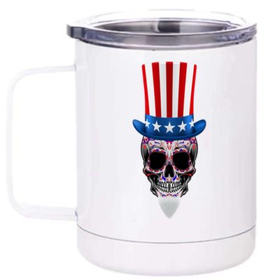 4th Of July Red White And Blue Sugar Skull Gift 12 oz Stainless Steel Tumbler Cup