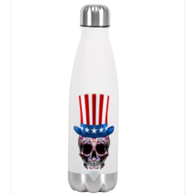 4th Of July Red White And Blue Sugar Skull Gift Stainless Steel Insulated Water Bottle