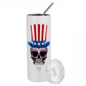 4th Of July Red White And Blue Sugar Skull Gift Stainless Steel Tumbler