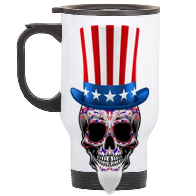 4th Of July Red White And Blue Sugar Skull Gift Stainless Steel Travel Mug