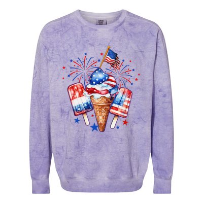 4th Of July Popsicle Red White Blue American Flag Patriotic Colorblast Crewneck Sweatshirt