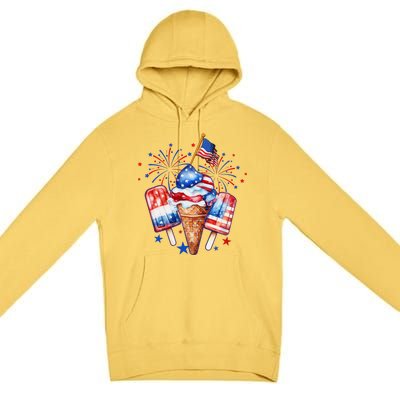 4th Of July Popsicle Red White Blue American Flag Patriotic Premium Pullover Hoodie