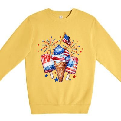 4th Of July Popsicle Red White Blue American Flag Patriotic Premium Crewneck Sweatshirt