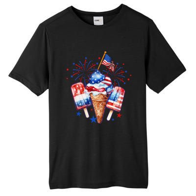 4th Of July Popsicle Red White Blue American Flag Patriotic Tall Fusion ChromaSoft Performance T-Shirt