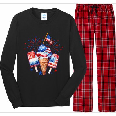 4th Of July Popsicle Red White Blue American Flag Patriotic Long Sleeve Pajama Set