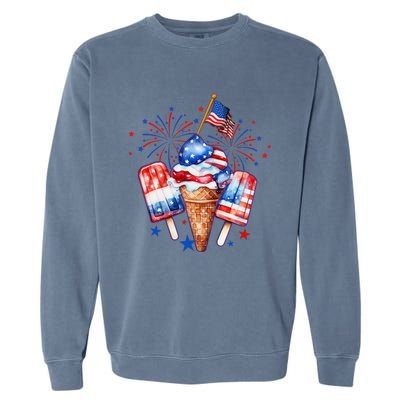 4th Of July Popsicle Red White Blue American Flag Patriotic Garment-Dyed Sweatshirt