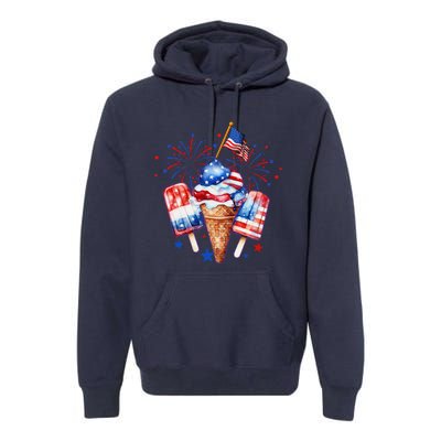 4th Of July Popsicle Red White Blue American Flag Patriotic Premium Hoodie