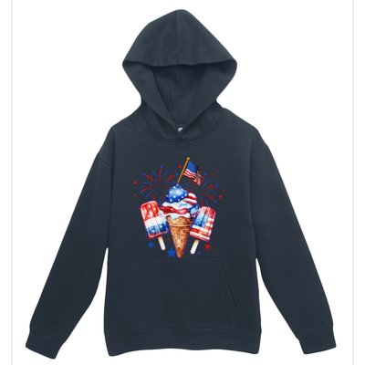 4th Of July Popsicle Red White Blue American Flag Patriotic Urban Pullover Hoodie