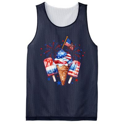 4th Of July Popsicle Red White Blue American Flag Patriotic Mesh Reversible Basketball Jersey Tank