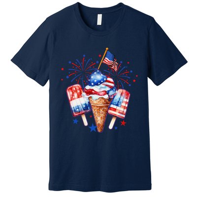 4th Of July Popsicle Red White Blue American Flag Patriotic Premium T-Shirt