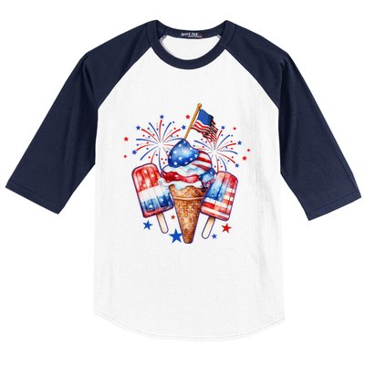 4th Of July Popsicle Red White Blue American Flag Patriotic Baseball Sleeve Shirt