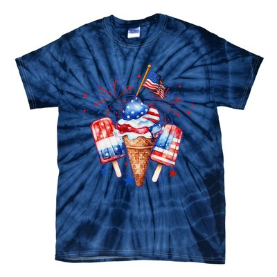 4th Of July Popsicle Red White Blue American Flag Patriotic Tie-Dye T-Shirt