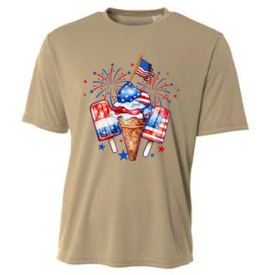 4th Of July Popsicle Red White Blue American Flag Patriotic Cooling Performance Crew T-Shirt