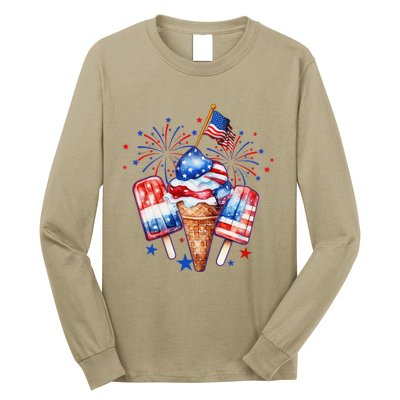 4th Of July Popsicle Red White Blue American Flag Patriotic Long Sleeve Shirt