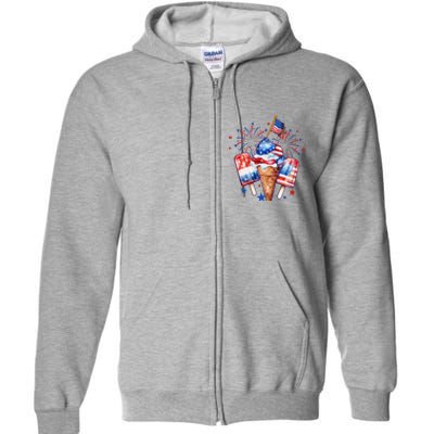 4th Of July Popsicle Red White Blue American Flag Patriotic Full Zip Hoodie