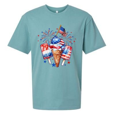 4th Of July Popsicle Red White Blue American Flag Patriotic Sueded Cloud Jersey T-Shirt