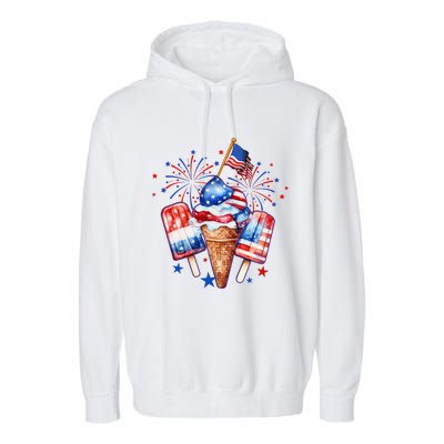 4th Of July Popsicle Red White Blue American Flag Patriotic Garment-Dyed Fleece Hoodie