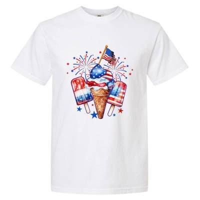 4th Of July Popsicle Red White Blue American Flag Patriotic Garment-Dyed Heavyweight T-Shirt