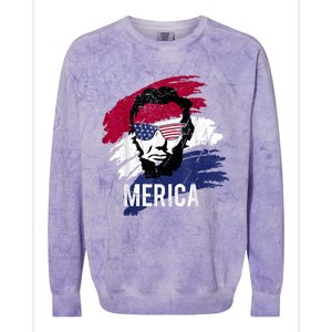 4th Of July Lincoln Merica Usa Flag Women Men Kids Colorblast Crewneck Sweatshirt