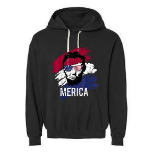 4th Of July Lincoln Merica Usa Flag Women Men Kids Garment-Dyed Fleece Hoodie