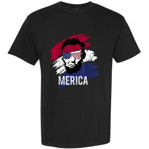 4th Of July Lincoln Merica Usa Flag Women Men Kids Garment-Dyed Heavyweight T-Shirt